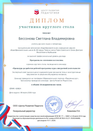Диплом участника круглого стола