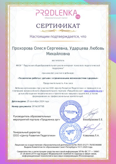 Сертификат участника Вебинара