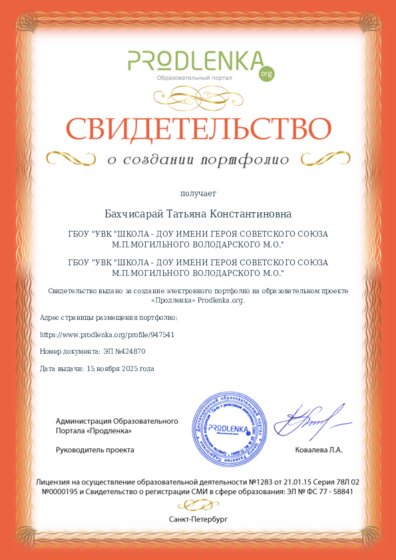 Свидетельство о создании электронного портфолио педагога