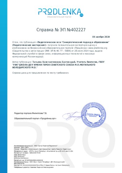Справка о публикации методического материала