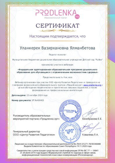 Сертификат участника Вебинара