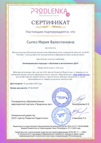 Сертификат участника Вебинара