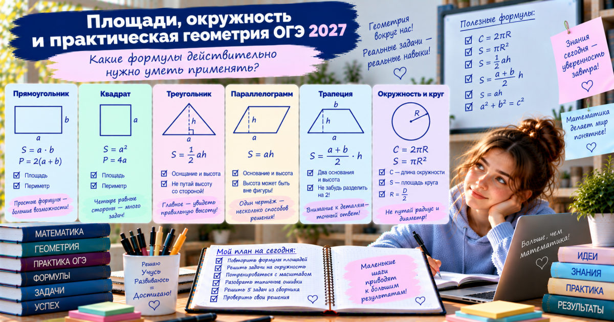 Площади, окружность и практическая геометрия ОГЭ: какие формулы действительно нужно уметь применять