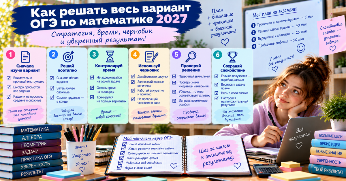 Как решать весь вариант ОГЭ по математике: порядок заданий, время, черновик и финальная проверка