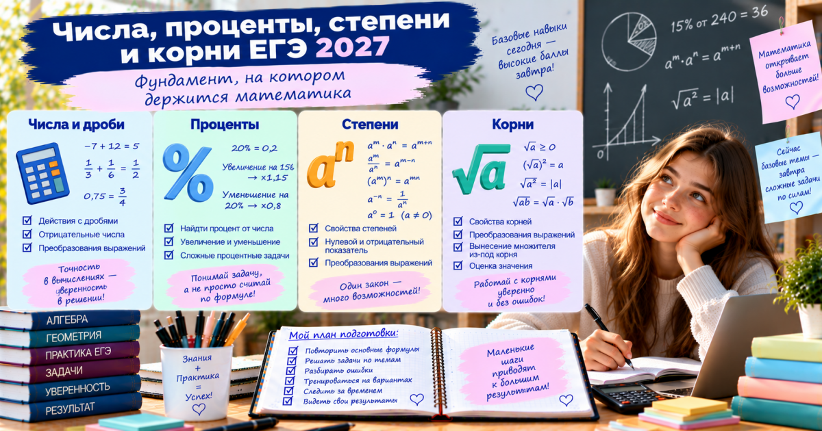 Числа, проценты, степени и корни ЕГЭ 2027: фундамент, на котором держится математика