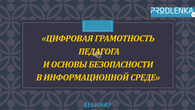 Вебинар «Цифровая грамотность педагога и основы безопасности в информационной среде»
