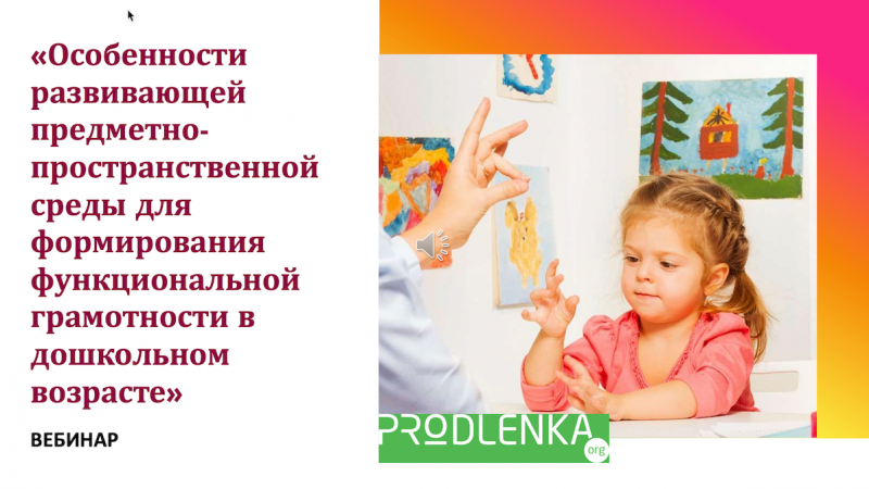 Вебинар «Особенности развивающей предметно-пространственной среды для формирования функциональной грамотности в дошкольном возрасте»