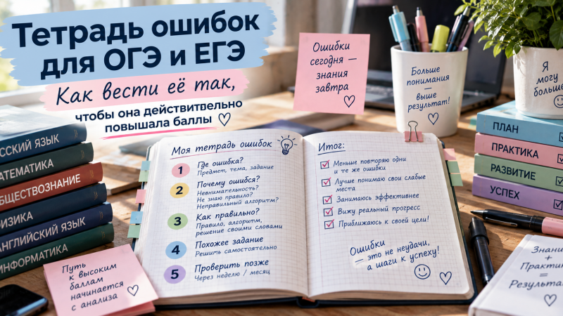 Тетрадь ошибок для ОГЭ и ЕГЭ: как вести её так, чтобы она действительно повышала баллы