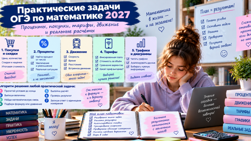 Практические задачи ОГЭ по математике: проценты, покупки, тарифы, движение и реальные расчёты