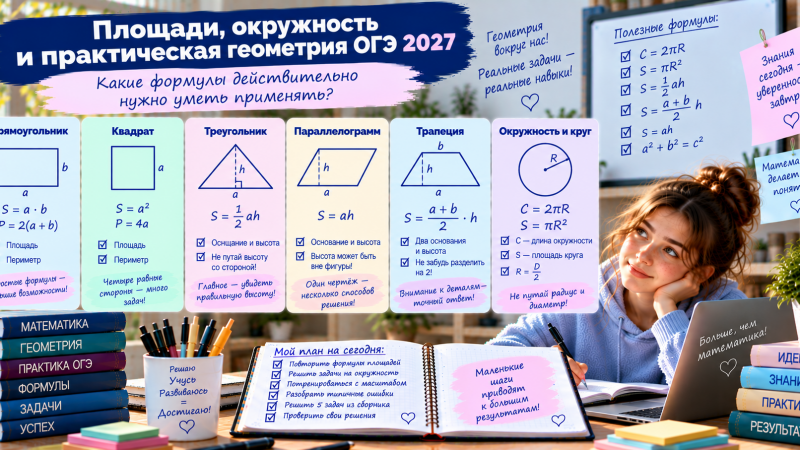 Площади, окружность и практическая геометрия ОГЭ: какие формулы действительно нужно уметь применять