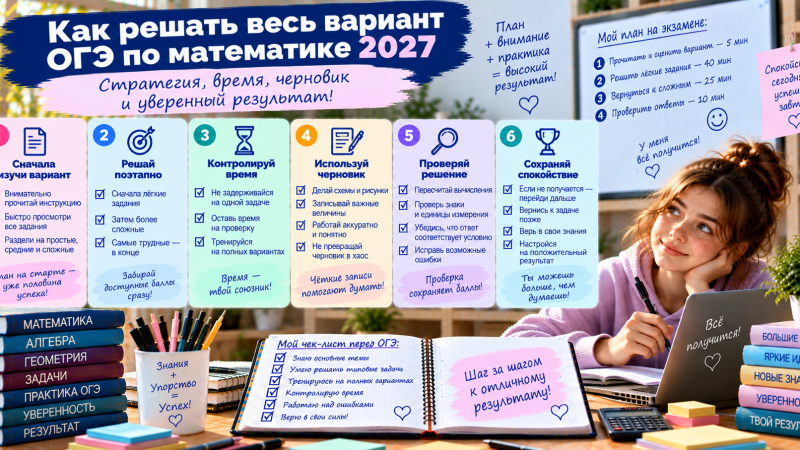 Как решать весь вариант ОГЭ по математике: порядок заданий, время, черновик и финальная проверка