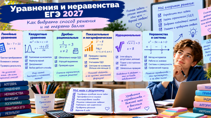 Уравнения и неравенства ЕГЭ 2027: как выбрать способ решения и не терять баллы