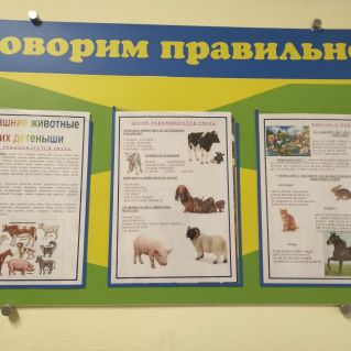 Стенд заданий логопеда для родителей по лексической теме: "Домашние животные и детеныши""
