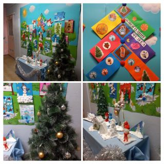 Оформление помещений детского сада с использованием детско-родительских работ на тему "Новогодние чудеса"