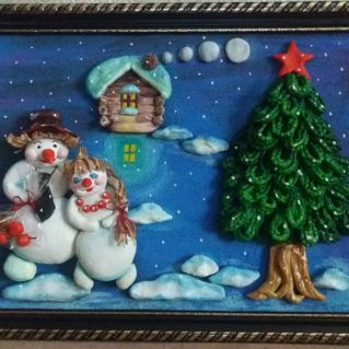 Панно из соленого теста "В Новогодний вечер"