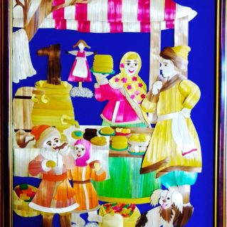 Картина из соломы "Весёлая масленица"