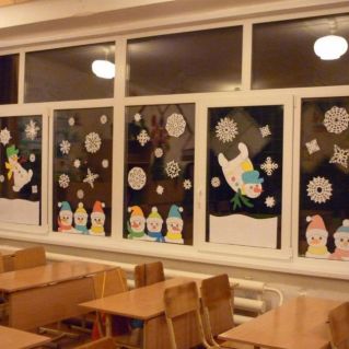 Праздничный дизайн окон "Парад снежинок и снеговиков"