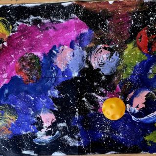 Космос(нетрадиционная техника), рисование губками и луковицей