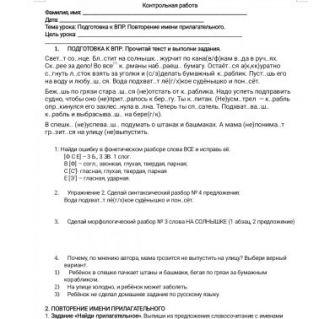 Контрольная работа по подготовке к ВПР и повторение темы Имя прилагательное