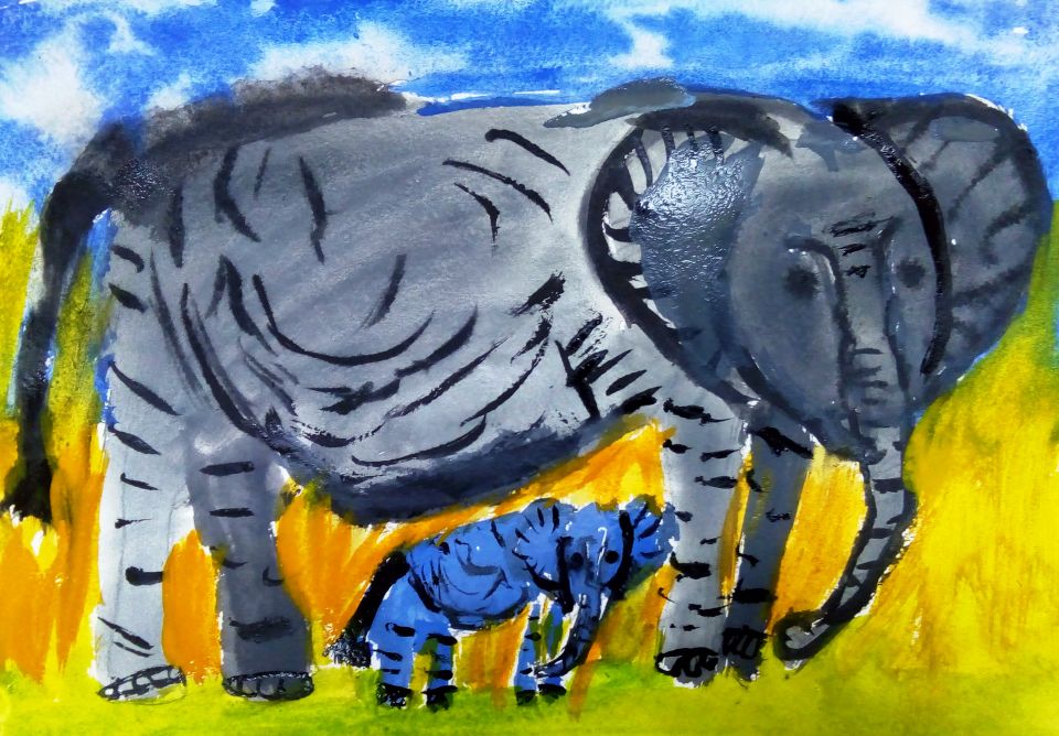 Слон со слоненком.