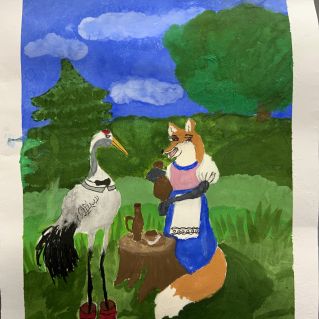 Любимая народная сказка про лису и журавля