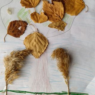 Аппликация из высушенных листьев "Пришла осень"