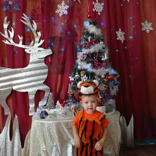 Тигрёночек под ёлочкой.