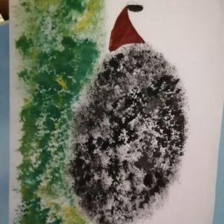 "Ежик" (техника тычок, гуашь)