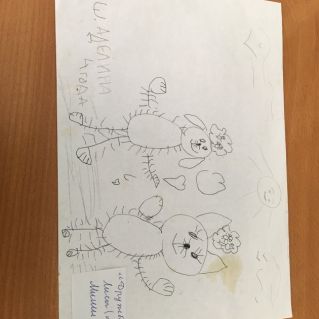 Рисунок "Дружба Лисы (кошки) и Миши (собаки)"