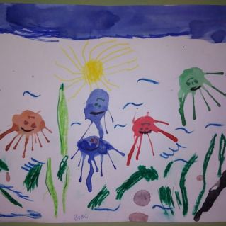 "Подводное царство" работа в технике  "кляксография"