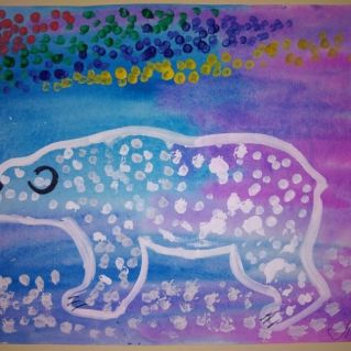 "Белый Мишка -черный нос" рисунок в технике "Пуантилизм"