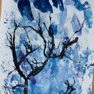 "Зимний пейзаж в техниках монотипия и выдувание"