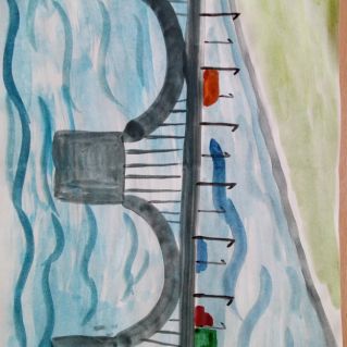 Рисунок масляными красками " Канавинский мост Нижний Новгород"