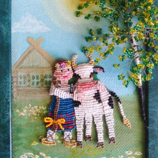 Панно "Ховрошечка  с  бурёнкой"