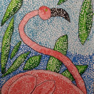 Фламинго в стиле "Пуантилизм"