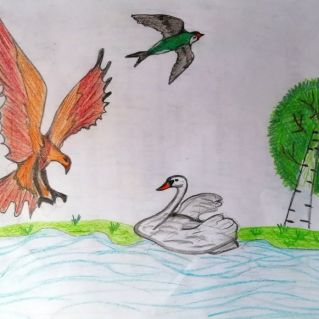 Бьётся лебедь на волне, а над ней в жестокой схватке кружит коршун без оглядки