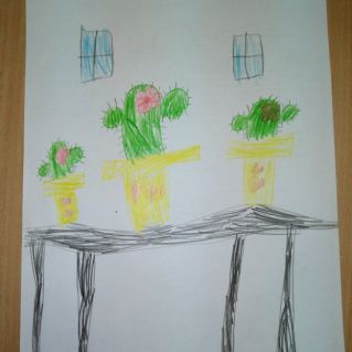 Рисунок цветными карандашами "Кактусы"