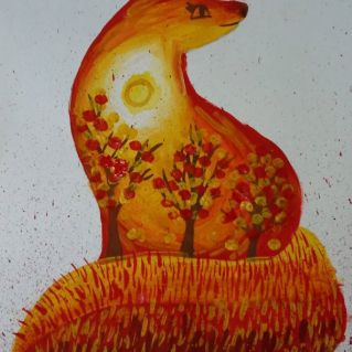 Лиса в осеннем лесу.