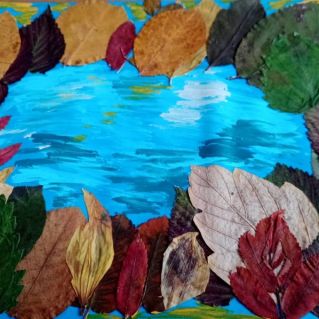 аппликация из осенних листьев "Осенние краски"