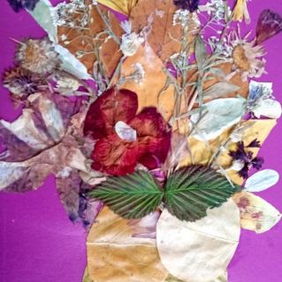 аппликация из осенних листьев "Ваза с цветами"