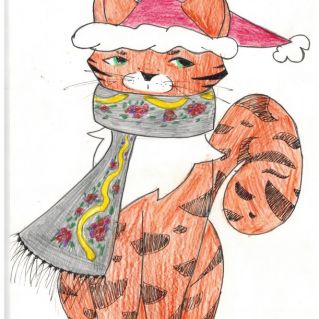 Новогодний тигр в шарфе с цветочным орнаментом