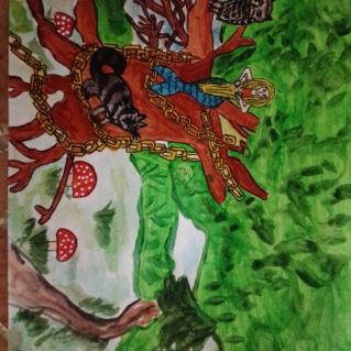 Иллюстрация к отрывку из поэмы А. С. Пушкина "Руслан и Людмила", "У лукоморья дуб зелёный..."