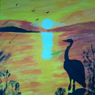 Рисунок " Закат на голубом озере"