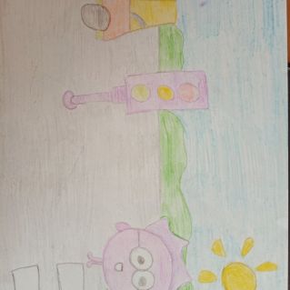 Смешарик на дороге.