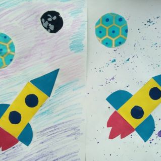 "Ракета в космосе" , аппликация.