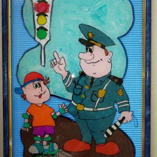 Панно "Красный цвет - хода нет!“ (пластилинлграфия на стекле)