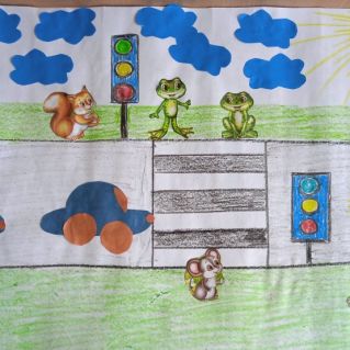 Коллективная работа рисование совмещенное с аппликацией "Наш друг-светофор"