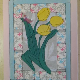 Панно в технике кинусайга "Тюльпаны для мамы"