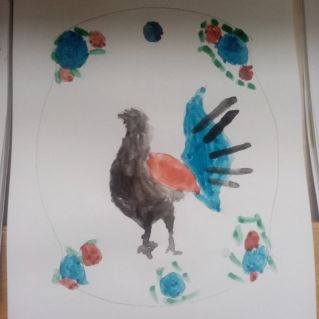 Городецкая роспись" Цветы во круг птицы"