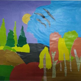 "Осенний пейзаж". Аппликация из бумаги.